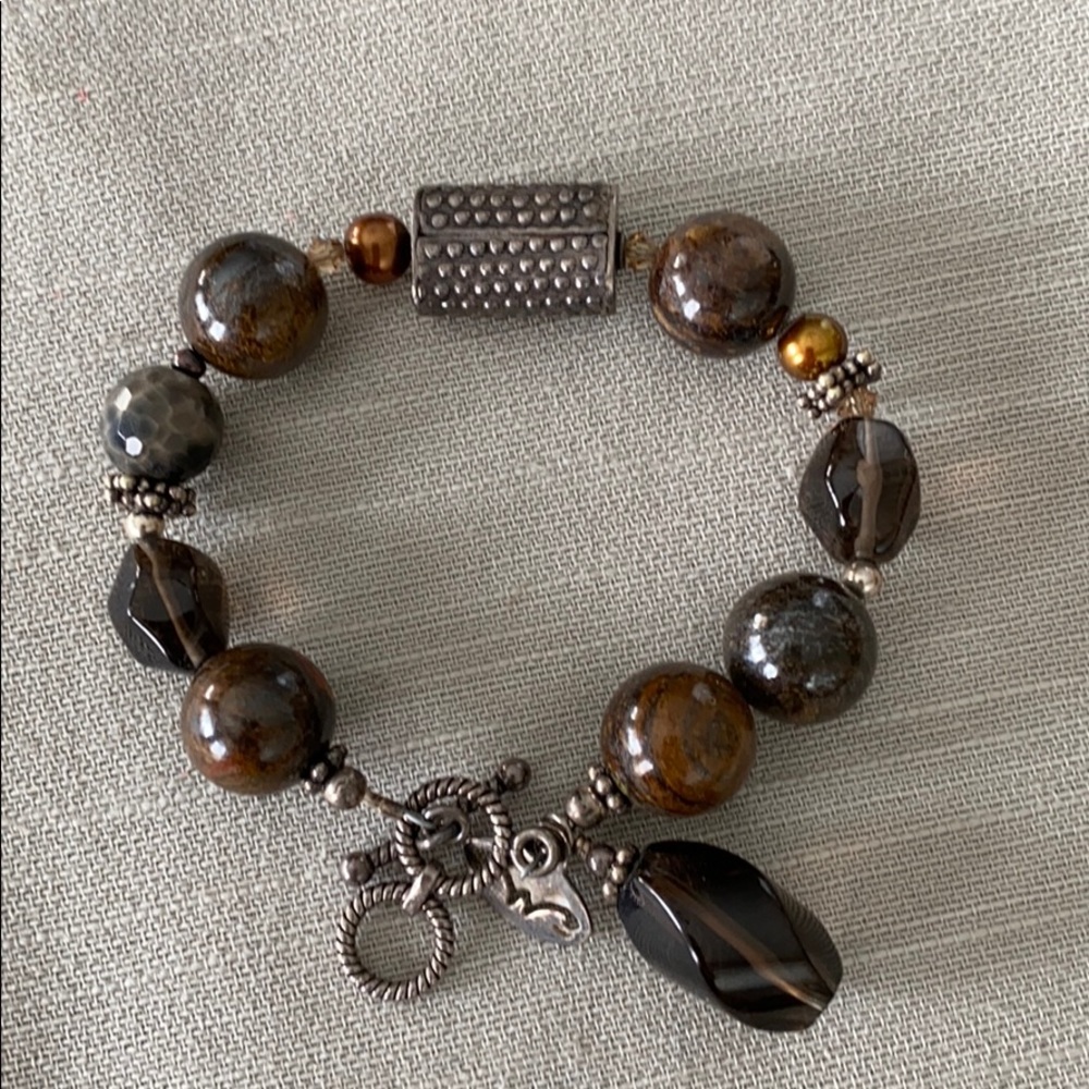 Original WINGS Brown Gem Stone & Silver Bracelet